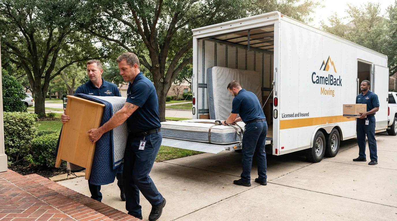 Crew loading residential truck for cross-state move from Deer Isle, ME